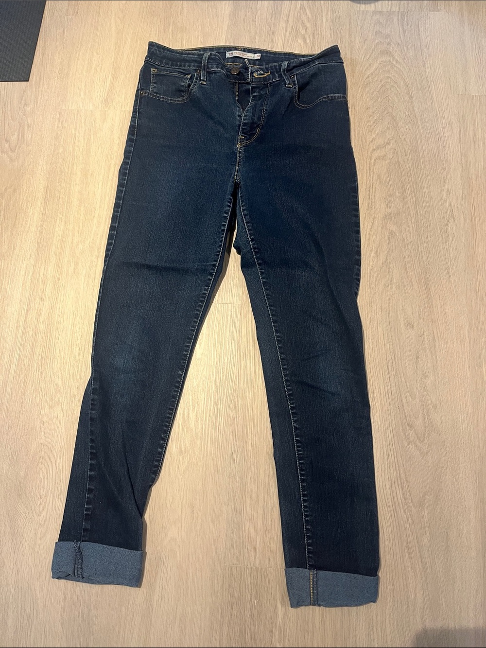 Women's Dark Blue High Rise Skinny Jeans - Comfortable Cuffed Style